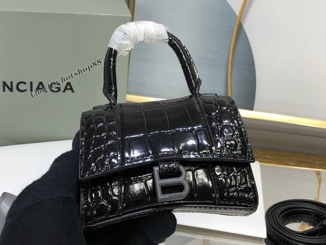 Balenciaga專櫃爆款升級版黑槍鱷魚紋沙漏包 巴黎世家mini Hourglass沙漏包 fyj1110